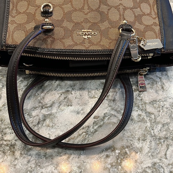 COACH BROWN SIGNATURE MINI TOTE DOUBLE SLOTS STRAP CROSSBODY EXCELLENT CONDITION - Picture 9 of 11